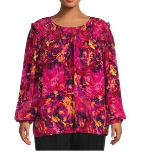 Terra & Sky Women's Plus Size Smocked Woven Top
